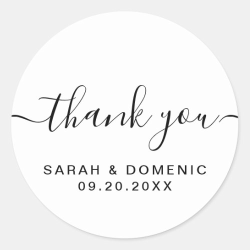 Simple Minimalist Wedding Thank You Chic Classic Round Sticker