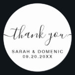 Simple Minimalist Wedding Thank You Chic Classic Round Sticker<br><div class="desc">Express your gratitude with our Simple Minimalist Wedding Thank You Chic Sticker. These stickers are the perfect finishing touch to your wedding favors or thank you notes, adding a touch of elegance to your expression of appreciation. The simplicity of the design embodies a minimalist chic aesthetic, making it versatile and...</div>