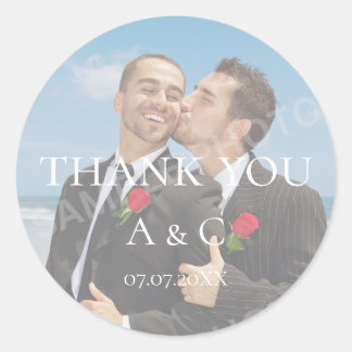 Simple Minimalist Wedding Thank You Photo Classic Round Sticker