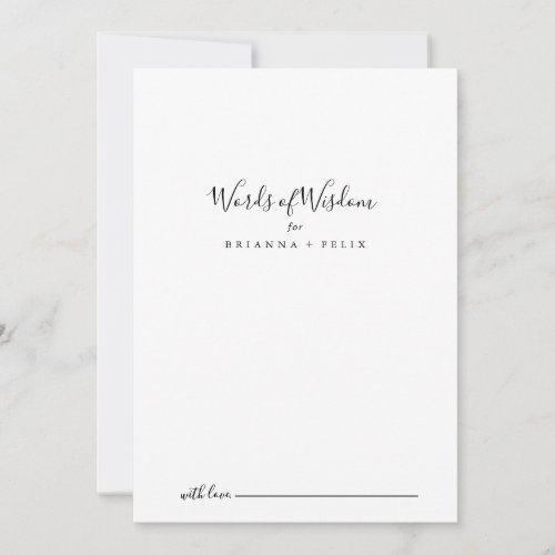 Simple Minimalist Wedding Words of Wisdom Advice Card