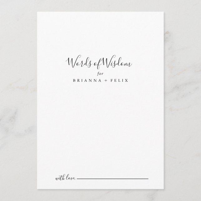 Simple Minimalist Wedding Words of Wisdom Advice Card (Front)