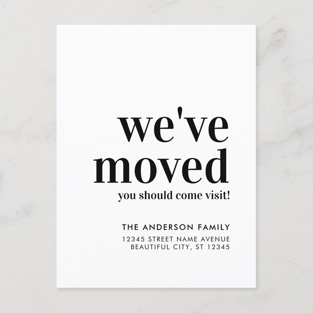 Simple Minimalist We've Moved Modern Black Moving Announcement Postcard ...