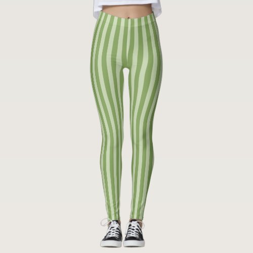 Simple Minimalist Whimsical Cute Green Striped  Leggings