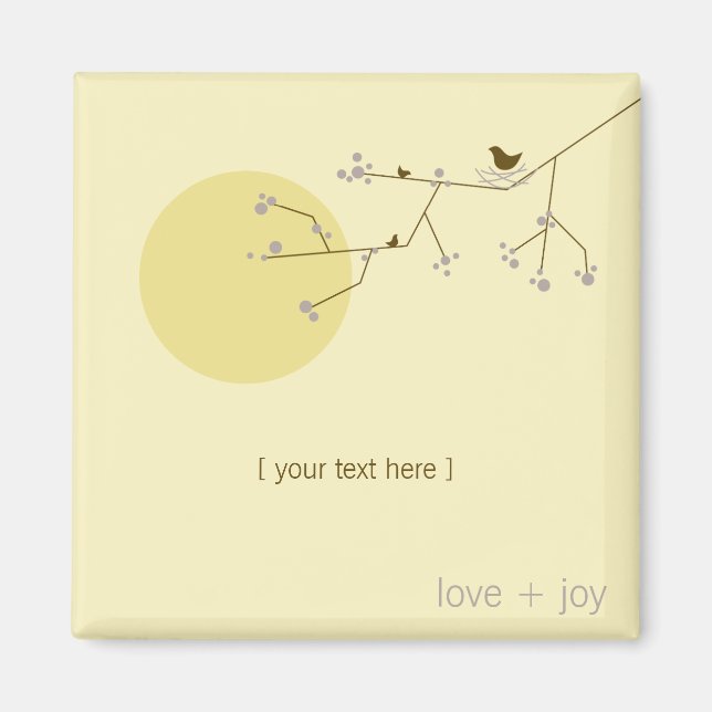 Simple Minimalist Whimsical Nesting Birds & Family Magnet (Front)