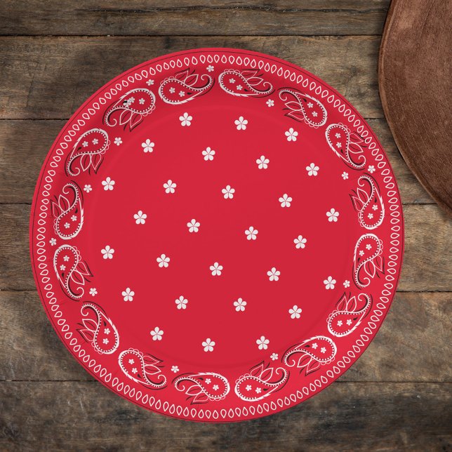 Simple Minimalist Whimsical Rustic Red Bandana  Paper Plates (Creator Uploaded)