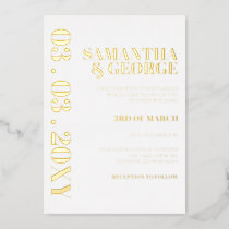 Simple Minimalist White and Gold Modern Wedding  Foil Invitation