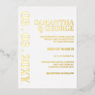 Simple Minimalist White and Gold Modern Wedding  Foil Invitation