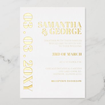 Simple Minimalist White and Gold Modern Wedding  Foil Invitation
