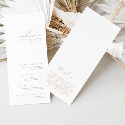 Simple Minimalist White  Beige Wedding Program