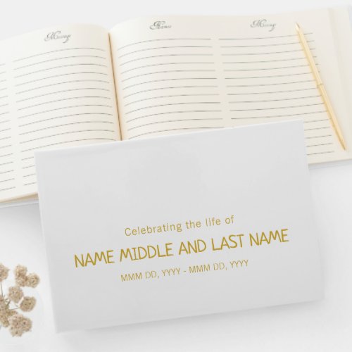  Simple Minimalist White Gold Celebration of Life Guest Book