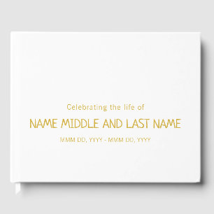 Simple Minimalist White Gold Celebration of Life Guest Book
