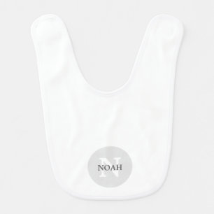 Simple Minimalist White & Gray Monogrammed Name  Baby Bib