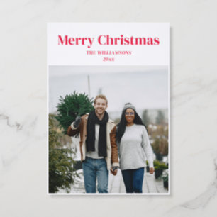 Simple Minimalist White Modern Photo Christmas Letterpress Photo Cards