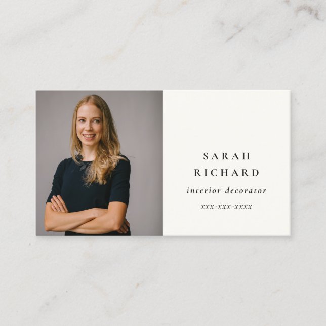 Simple Minimalist White Professional Custom Photo Business Card (Front)
