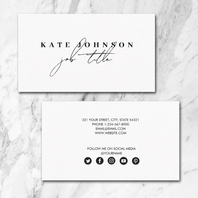 Simple Minimalist White Signature Script Business Card (Creator Uploaded)
