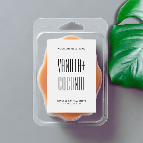 Simple minimalist white soy wax melts label