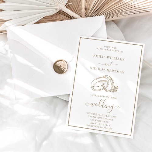 Simple Minimalist White  Taupe Elegant Wedding Invitation