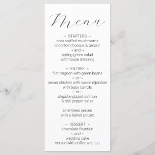 Simple Minimalist White Wedding Menu