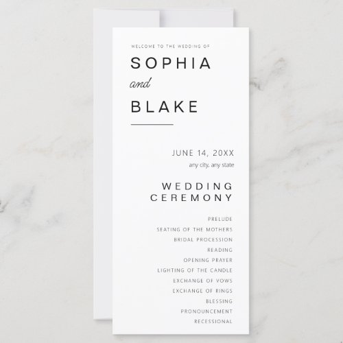 Simple Minimalist White Wedding Program