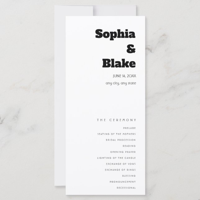 Simple Minimalist White Wedding Program (Front)