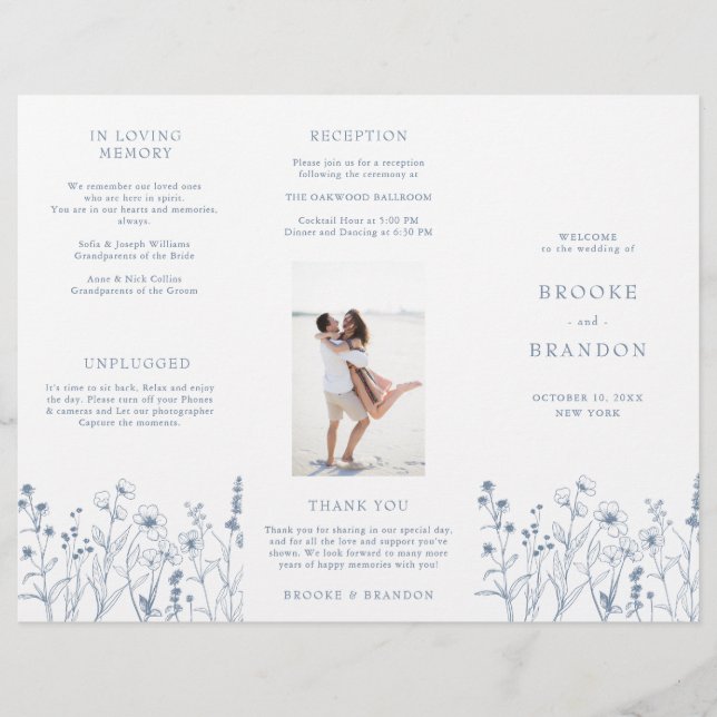 Simple Minimalist Wildflower boho Wedding Program (Front)