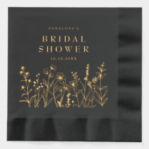 Simple Minimalist Wildflower Bridal shower Gold Foil Napkins