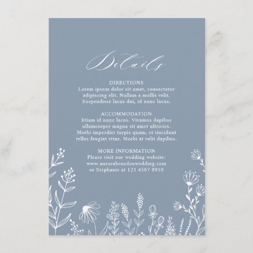 Simple Minimalist Wildflower Dusty Blue Wedding    Enclosure Card