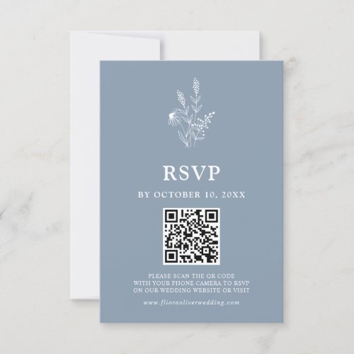 Simple Minimalist Wildflower Dusty Blue Wedding    RSVP Card
