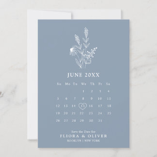 Simple Minimalist Wildflower Dusty Blue Wedding Save The Date