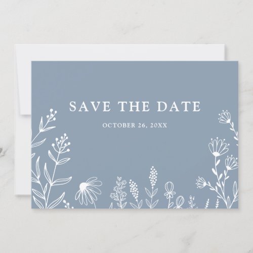 Simple Minimalist Wildflower Dusty Blue Wedding    Save The Date