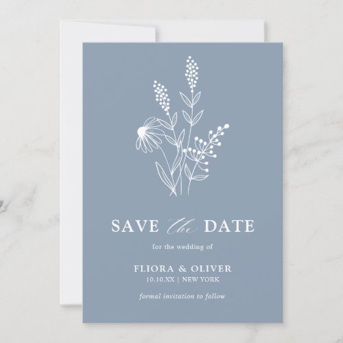Simple Minimalist Wildflower Dusty Blue Wedding    Save The Date