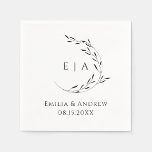 Simple Minimalist Wreath Wedding Monogram Napkins