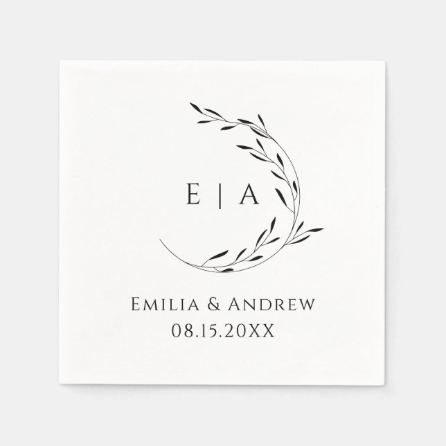Simple Minimalist Wreath Wedding Monogram Napkins (Front)