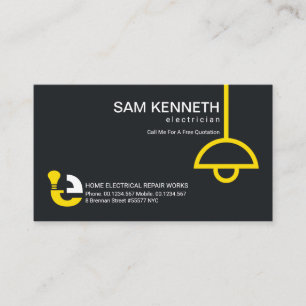 Simple Minimalist Yellow Lamp Electrician Business Card