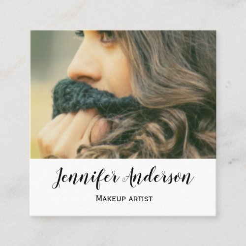 simple minimalistic add your photo hairstylist tex square business card