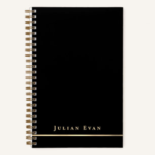 Simple Minimalistic Black & Gold Shiny Spiral Notebook