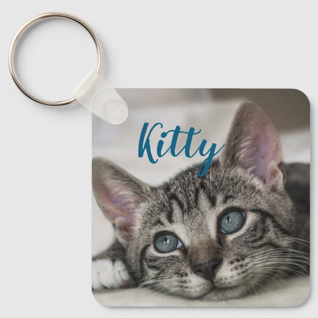 Simple Minimalistic Custom Pet Name and Photo  Keychain (Front)