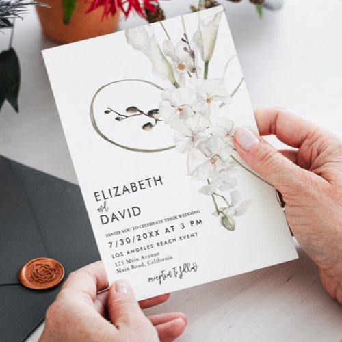Simple Minimalistic Floral Orchid Elegant Wedding Invitation
