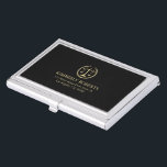 Simple Minimalistic Gold Justice Logo On Black Business Card Case<br><div class="desc">Gold-tone justice logo with laurel wreath and justice scale on a black background with gold text. 
We offer free custom designs if the design is used on Zazzle products.</div>