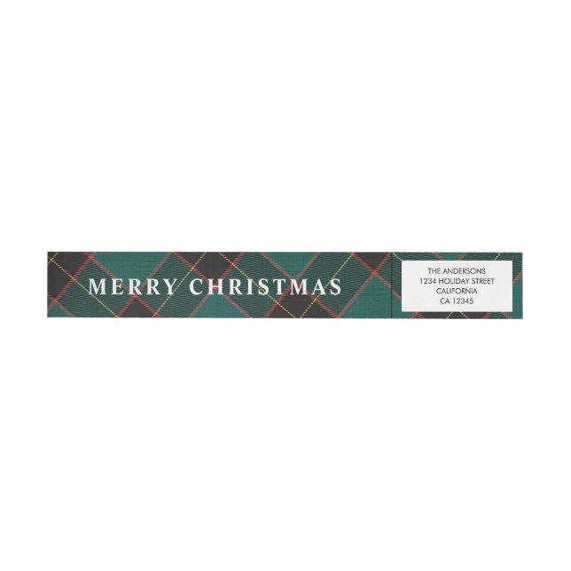 Simple Minimalistic Green Buffalo Plaid Christmas Wrap Around Label (Individual)