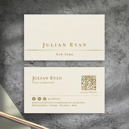 Simple Minimalistic Ivory White Creamy Gold  Business Card