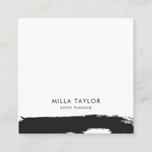 Simple Minimalistic Modern Black & White Art Brush Square Business Card