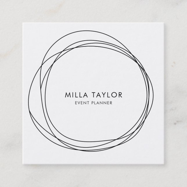 Simple Minimalistic Modern Black & White Circles S Square Business Card (Front)