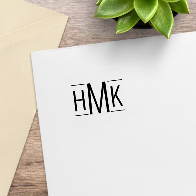 Simple Minimalistic Monogram 3 Initials Lines 1x1 Rubber Stamp (Creator Uploaded)