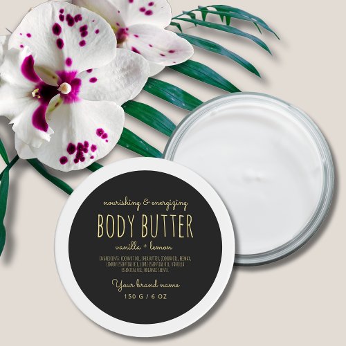 Simple minimalistic packaging black body butter classic round sticker
