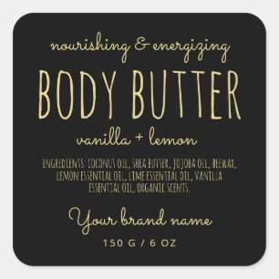 Simple minimalistic packaging black body butter square sticker