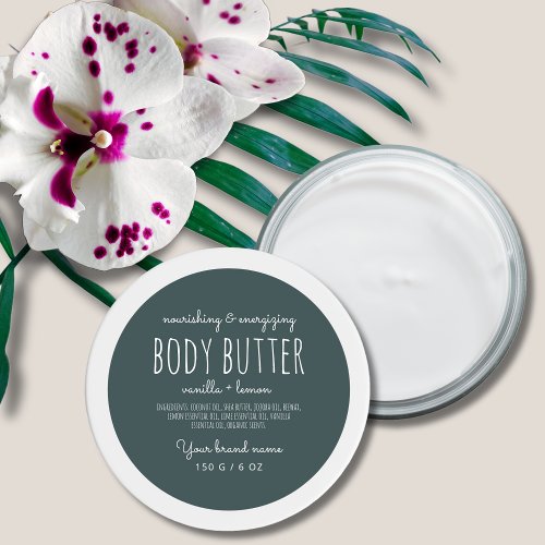 Simple minimalistic packaging green body butter classic round sticker