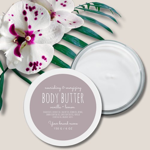 Simple minimalistic packaging lilac body butter  classic round sticker