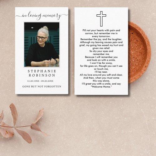 Simple Minimalistic Photo Funeral Prayer Card