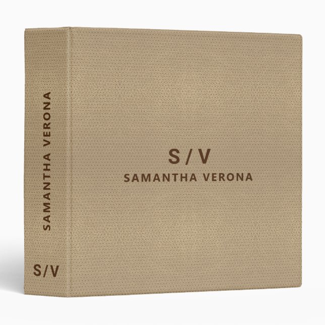 Simple Minimalistic Tan Faux Leather Look 3 Ring Binder (Front/Spine)